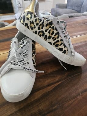 Zadig & Voltaire White, Gold & Silver Leopard Accent Sneakers